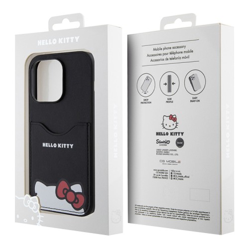 Hello Kitty для iPhone 15 Pro чехол Cardslot PU Leather Hidden Kitty Hard Black