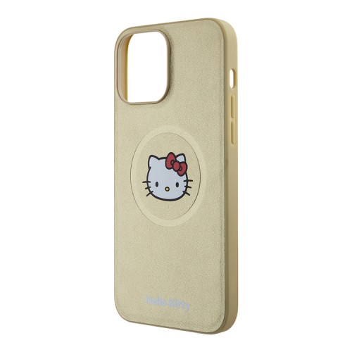 Hello Kitty для iPhone 15 Pro Max чехол PU Leather Kitty Head Hard Gold (MagSafe)