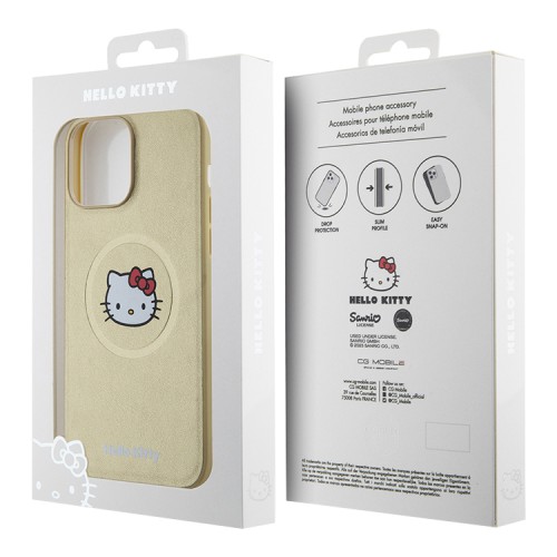 Hello Kitty для iPhone 15 Pro Max чехол PU Leather Kitty Head Hard Gold (MagSafe)