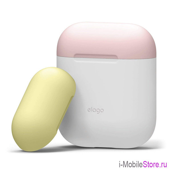 Чехол Elago Silicone DUO для AirPods 1/2, White с крышками Pink и Yellow