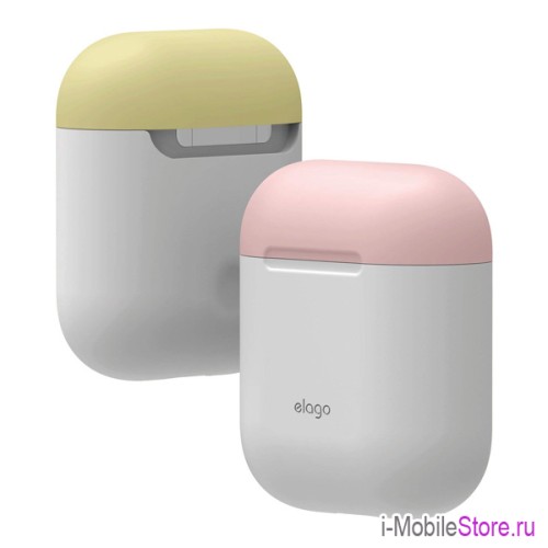 Чехол Elago Silicone DUO для AirPods 1/2, White с крышками Pink и Yellow