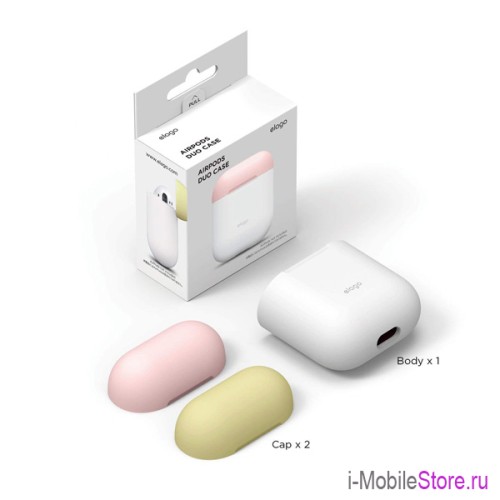 Чехол Elago Silicone DUO для AirPods 1/2, White с крышками Pink и Yellow