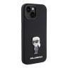 Lagerfeld для iPhone 15 чехол Liquid silicone NFT Karl Ikonik metal pin Hard Black