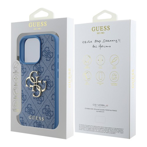 Guess для iPhone 16 Pro чехол PU кожа 4G Big metal logo Blue