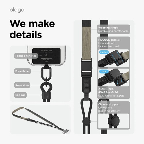 Elago ремешок на шею Crossbody Phone Lanyard Black