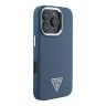 Guess для iPhone 16 Pro чехол PU Grained leather Triangle metal logo Hard Blue (MagSafe)