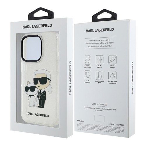 Karl Lagerfeld для iPhone 16 Pro Max чехол PC/TPU NFT Karl & Choupette Hard Glitter Transparent