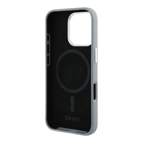 DKNY для iPhone 16 Pro Max чехол Liquid Silicone Metal logo and Camera frame Hard Grey (MagSafe)