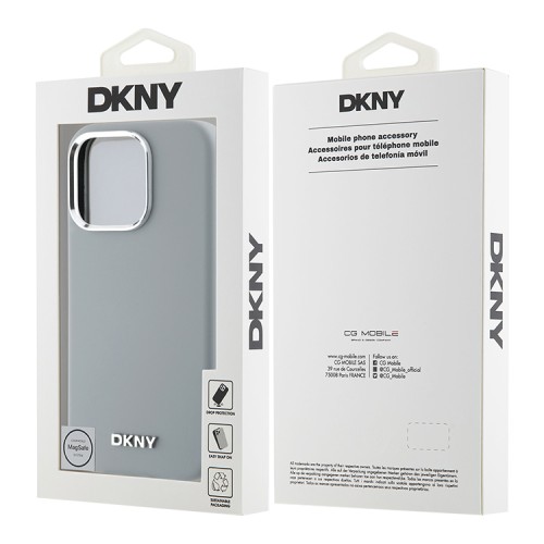 DKNY для iPhone 16 Pro Max чехол Liquid Silicone Metal logo and Camera frame Hard Grey (MagSafe)