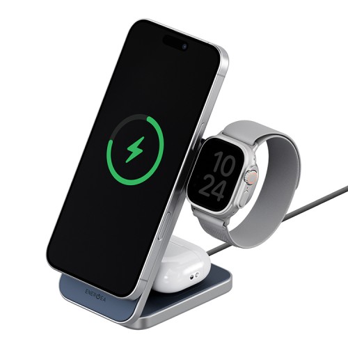 Energea Беспроводное СЗУ MagTrio PLUS 3in1 magnetic wireless foldable charger Qi2 22.5W Blue