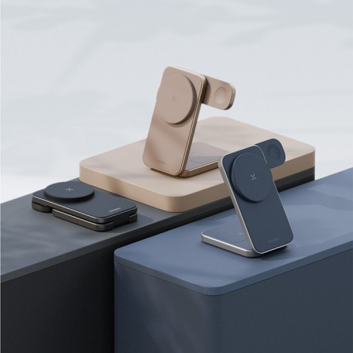 Energea Беспроводное СЗУ MagTrio PLUS 3in1 magnetic wireless foldable charger Qi2 22.5W Blue