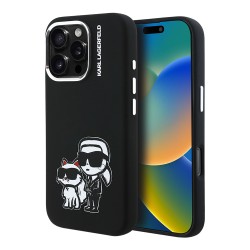 Karl Lagerfeld для iPhone 16 Pro Max чехол Liquid Silicone Sketch Karl&Choupette Black (MagSafe)