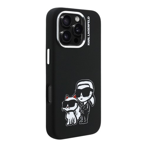 Karl Lagerfeld для iPhone 16 Pro Max чехол Liquid Silicone Sketch Karl&Choupette Black (MagSafe)