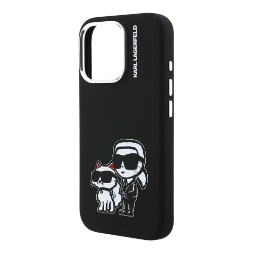 Karl Lagerfeld для iPhone 16 Pro Max чехол Liquid Silicone Sketch Karl&Choupette Black (MagSafe)
