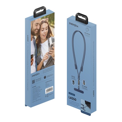 Energea Кабель +Ремешок Lasso 2in1 USB-C to USB-C cable PD240W 5A +Crossbody phone strap 1.5m Blue
