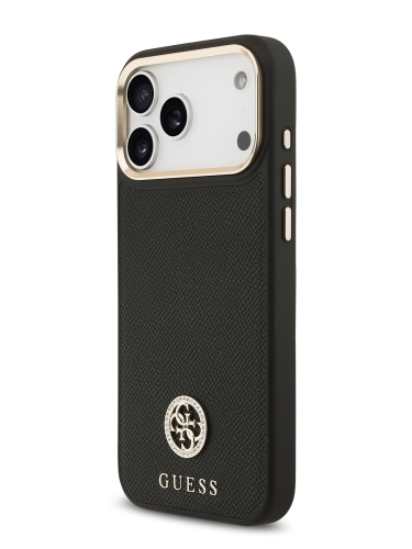 Guess для iPhone 17 Pro Max чехол PU Grained 4G Diamond metal logo Gold camera Hard Black (MagSafe)