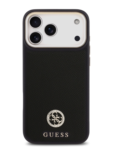 Guess для iPhone 17 Pro Max чехол PU Grained 4G Diamond metal logo Gold camera Hard Black (MagSafe)