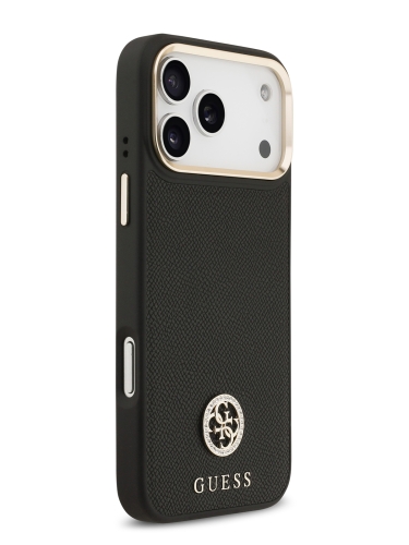 Guess для iPhone 17 Pro Max чехол PU Grained 4G Diamond metal logo Gold camera Hard Black (MagSafe)