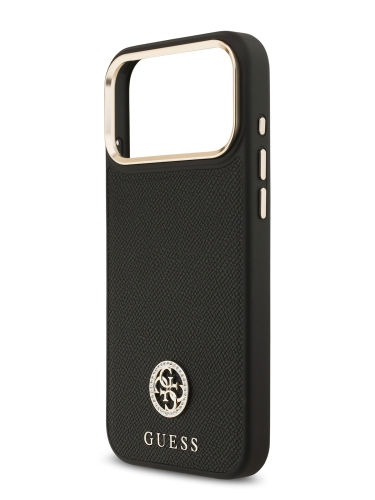 Guess для iPhone 17 Pro Max чехол PU Grained 4G Diamond metal logo Gold camera Hard Black (MagSafe)