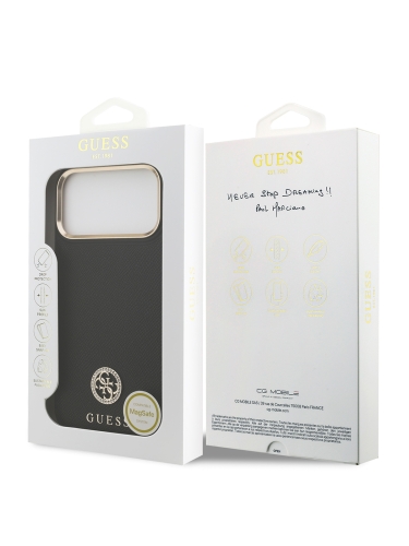 Guess для iPhone 17 Pro Max чехол PU Grained 4G Diamond metal logo Gold camera Hard Black (MagSafe)