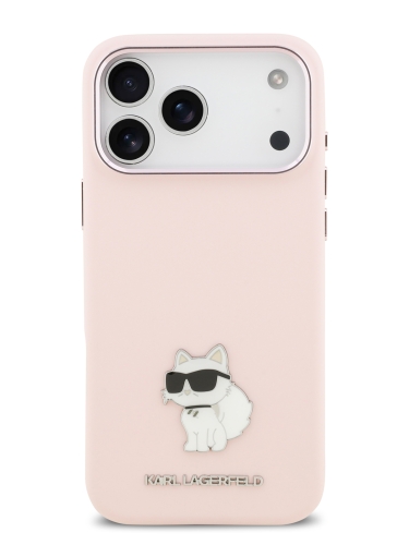 Karl Lagerfeld для iPhone 17 Pro чехол Liquid silicone NFT Choupette Metal pin & Camera Hard Pink