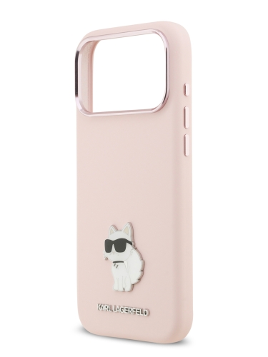 Karl Lagerfeld для iPhone 17 Pro чехол Liquid silicone NFT Choupette Metal pin & Camera Hard Pink