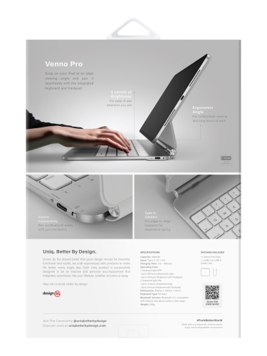Uniq беспроводная клавиатура VENNO Pro (англ.раскладка) Magnetic keyboard iPad Air 11 (2024/25) White