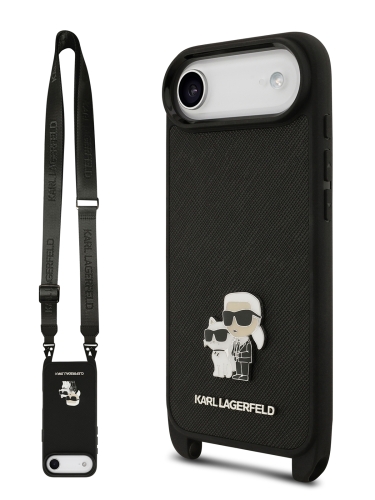 Karl Lagerfeld для iPhone Air чехол Crossbody PU Saffiano NFT Karl&Choup Metal Hard + Strap Black