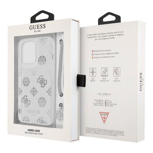 Чехол Guess Peony Hard Transparent +Silver hand chain для iPhone 13 Pro Max, серебристый