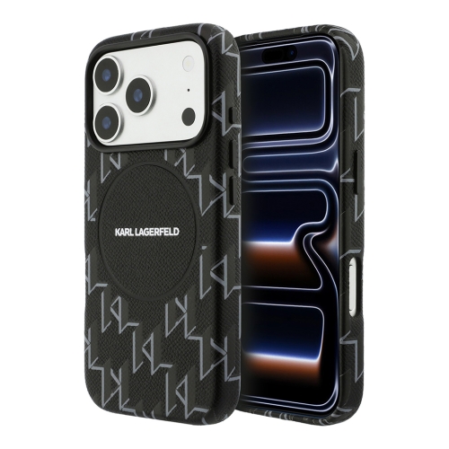 Karl Lagerfeld для iPhone 17 Pro чехол PU Full Wrapped Monogram Metal camera Hard Black (MagSafe)