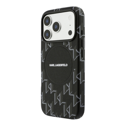 Karl Lagerfeld для iPhone 17 Pro чехол PU Full Wrapped Monogram Metal camera Hard Black (MagSafe)