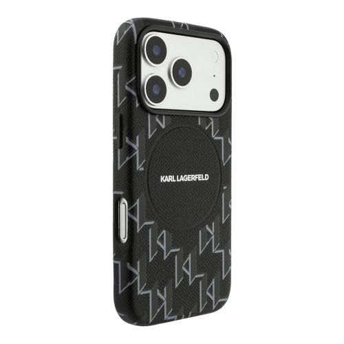 Karl Lagerfeld для iPhone 17 Pro чехол PU Full Wrapped Monogram Metal camera Hard Black (MagSafe)