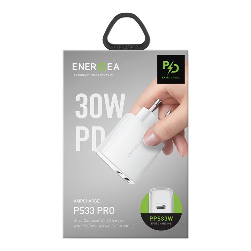 Сетевое зарядное EnergEA Ampcharge PS33, USB-C PD 30W + USB-A 22.5W | PPS 33W