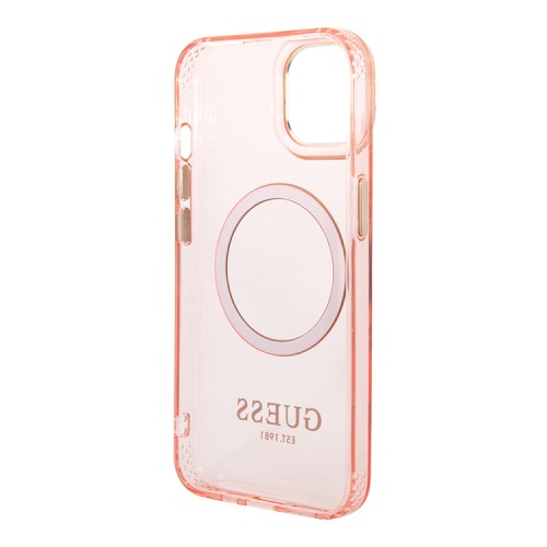Чехол Guess Metal outline Hard Translucent для iPhone 14 Plus, розовый/золотой (MagSafe)