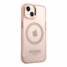 Чехол Guess Metal outline Hard Translucent для iPhone 14 Plus, розовый/золотой (MagSafe)
