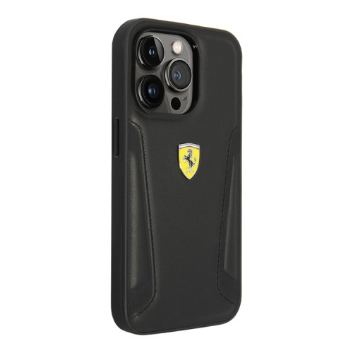 Кожаный чехол Ferrari Leather Stamped sides для iPhone 14 Pro Max, черный (Magsafe)