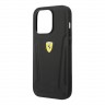 Кожаный чехол Ferrari Leather Stamped sides Hard для iPhone 14 Pro Max, черный (Magsafe)