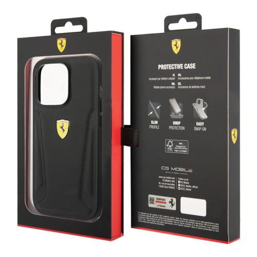 Кожаный чехол Ferrari Leather Stamped sides для iPhone 14 Pro Max, черный (Magsafe)
