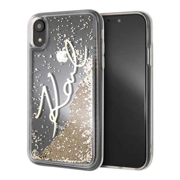 Чехол Karl Lagerfeld Liquid Glitter Karl Signature для iPhone XR, золотой