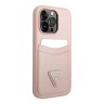 Чехол Guess PU Saffiano Double cardslot Metal triangle logo Hard для iPhone 14 Pro, розовый