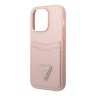 Чехол Guess PU Saffiano Double cardslot Metal triangle logo Hard для iPhone 14 Pro, розовый