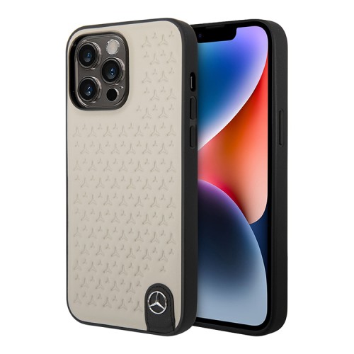 Кожаный чехол Mercedes Genuine leather Stars Hard для iPhone 14 Pro Max, серый