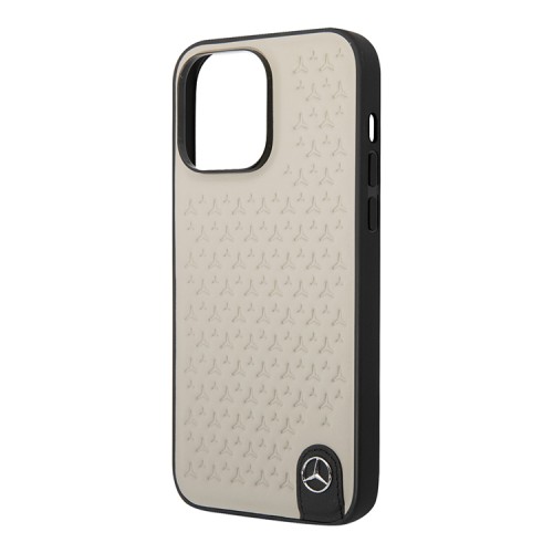 Кожаный чехол Mercedes Genuine leather Stars Hard для iPhone 14 Pro Max, серый