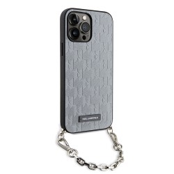 Чехол Lagerfeld PU Saffiano Monogram + Wrist chain Hard для iPhone 14 Pro, серебристый