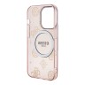Чехол Guess Peony Glitter Hard для iPhone 14 Pro, розовый/золотой (MagSafe)