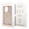 Чехол Guess Peony Glitter Hard для iPhone 14 Pro, розовый/золотой (MagSafe)