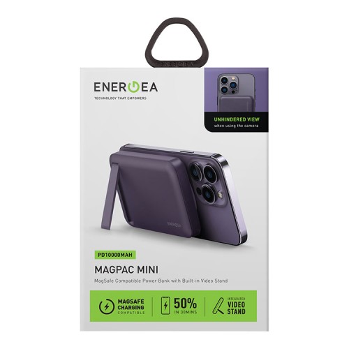 EnergEA АКБ MagPac MINI, 10000W Magnetic wireless 15W USB-C 20W ultra-slim with stand Purple