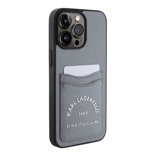 Karl Lagerfeld для iPhone 15 Pro Max чехол Cardslot PU Saffiano RSG 3D rubber logo Hard Grey