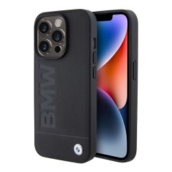 BMW для iPhone 15 Pro Max чехол Signature Leather Logo imprint Hard Black (MagSafe)