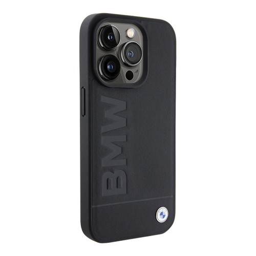 BMW для iPhone 15 Pro Max чехол Signature Leather Logo imprint Hard Black (MagSafe)